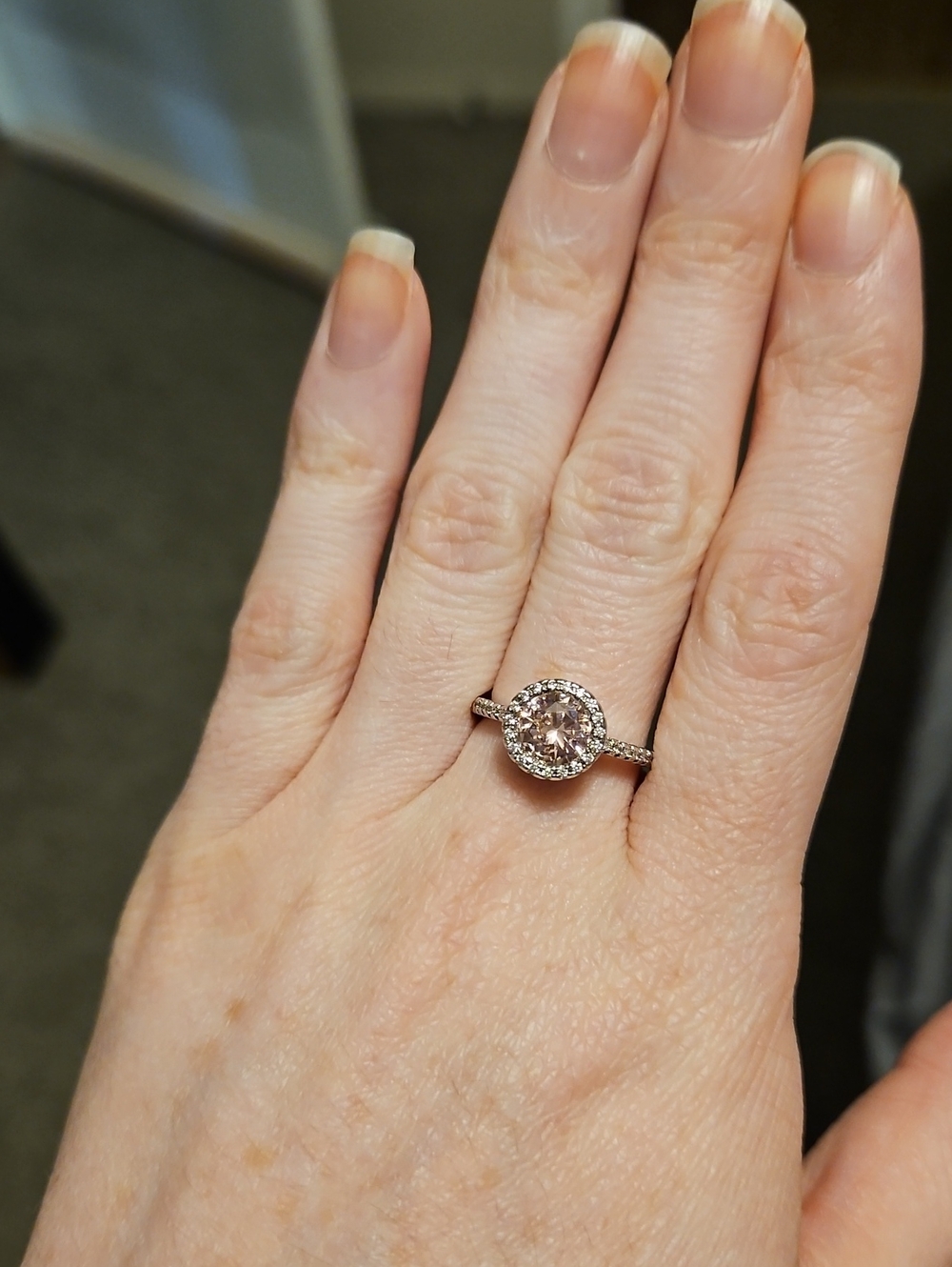 Rose-Center Halo Ring in Silver Tone